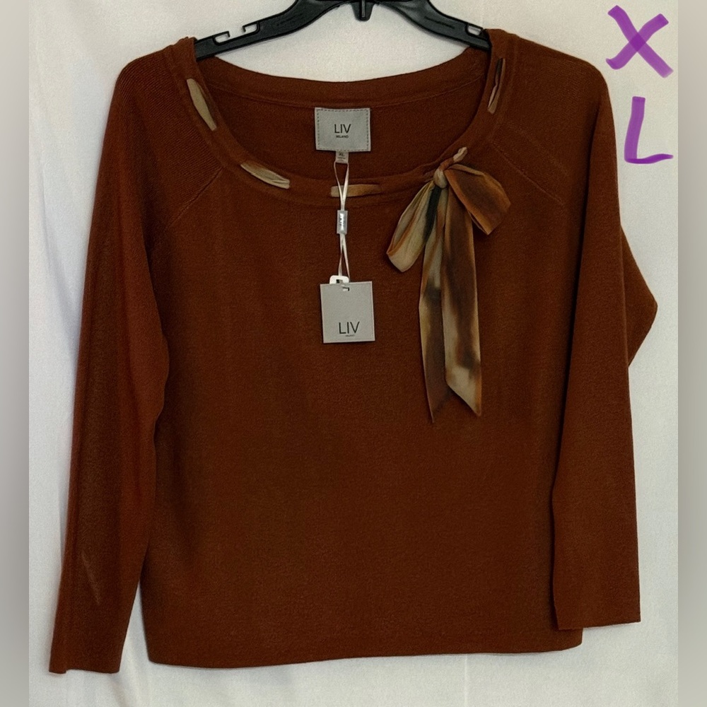 LIV Women's Chic Brown Top with Scarf Detail